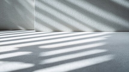 Poster - Minimalist abstract geometric composition featuring white lines and shadows on a gray background in a modern studio setting.