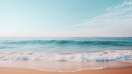Wall Mural - serene beach landscape with gentle waves and clear sky promoting calmness and tranquility in a minim