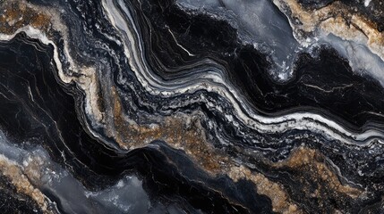 Wall Mural - Elegant Black Marble Texture with Intricate Veins for Modern Background Design