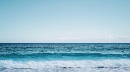 Poster - Serene Minimalist Abstract Ocean Landscape with Tropical Blues and Gentle Waves Under a Clear Sky