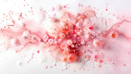 Poster - Abstract pink and white fluid art with bubbles and swirls creating dreamy, organic texture