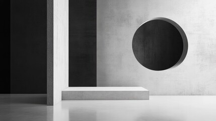Poster - Minimalist Abstract Scene Featuring Geometric Shapes and Contrasting Textures in Monochrome Tones