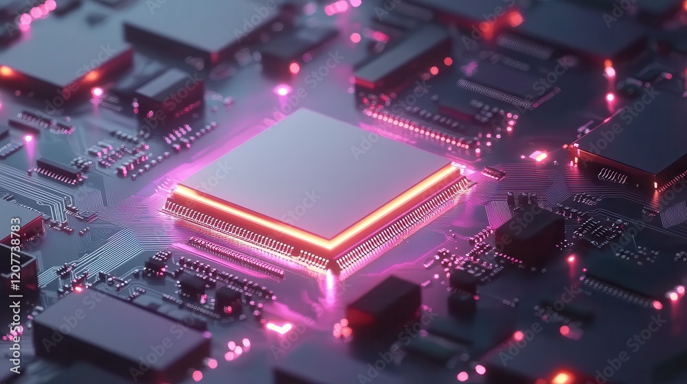 CPU connection with motherboard. AI accelerated microchip connecting ...