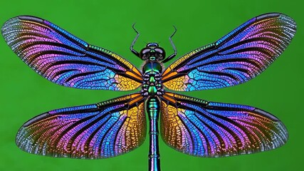Aufkleber - Stunning close-up of a vibrant dragonfly showcasing colorful iridescent wings in natural setting
