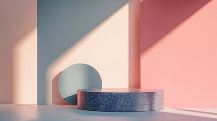 Poster - Minimalist Abstract Art with Geometric Shapes in Soft Pastel Colors and Dynamic Light Shadows