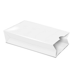 Wall Mural - lying open white food paper bag. realistic 3d vector mockup. blank flat bottom gusseted pouch packag