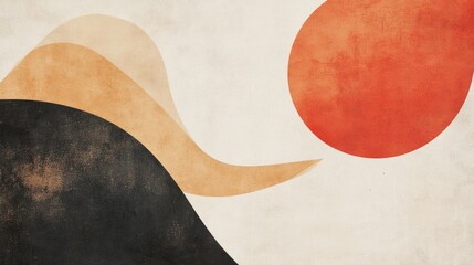 Poster - Minimalist Abstract Composition with Warm Earth Tones and Bold Sun on Textured Neutral Background