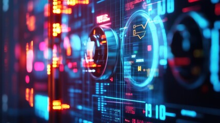 Poster - Futuristic head up display - hud - interface showing real time data analysis, performance metrics, and key indicators in a dynamic and visually engaging manner