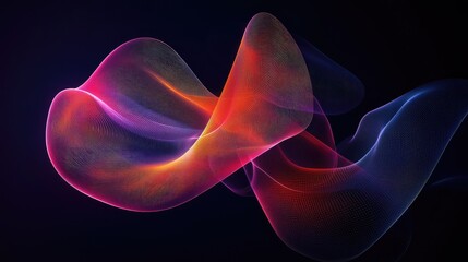 Fototapete - Vibrant minimalist abstract composition featuring flowing neon lines against a dark background for modern design and artistic concepts.