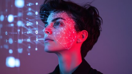 Poster - Futuristic Woman with Digital Technology Concept and Neon Lights