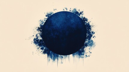 Fototapete - Glowing navy blue circle on an abstract minimalist background with artistic splashes and texture for modern design projects.