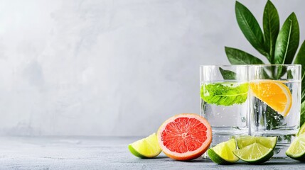 Aufkleber - Refreshing Citrus Water Drink with Mint and Lime Slices  Summer Beverage