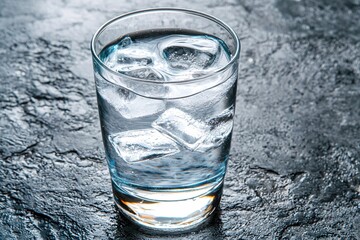 Poster - Refreshing Glass of Iced Water on Dark Surface Cool Drink Hydration