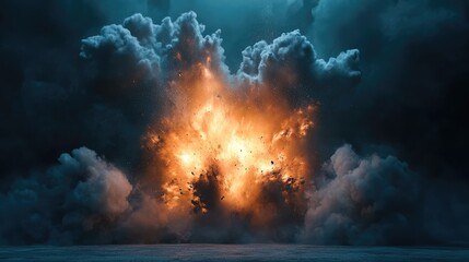 Wall Mural - dynamic explosion of fiery orange energy amidst dramatic dark clouds in a power generation conceptua