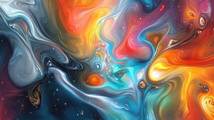 Wall Mural - vibrant abstract cosmic backdrop showcasing swirling silver blue nebula with rich reds oranges and d