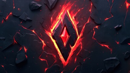 Poster - Fiery Geometric Symbol with Cracked Surface and Lava Effect Background