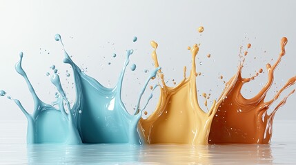 Poster - Vibrant splashes of paint burst in a dynamic display, showcasing an explosion of colors on a clean white canvas