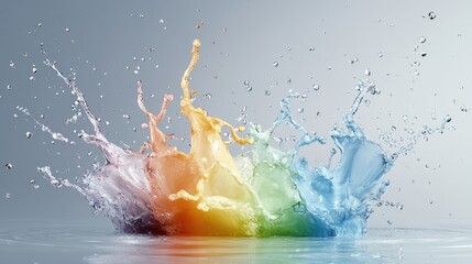 Poster - Vibrant splashes of paint burst in a dynamic display, showcasing an explosion of colors on a clean white canvas