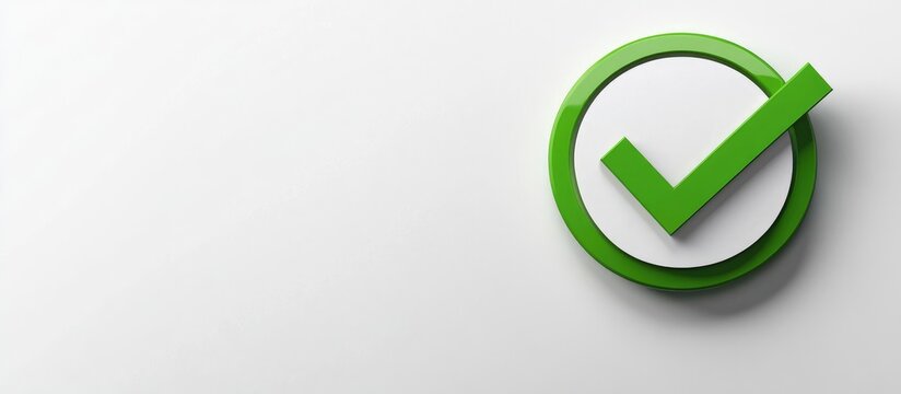 Green Check Mark Icon with Circular Green Border on Bright White Background Featuring Space for Text Placement