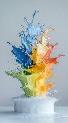 Poster - Vibrant splashes of paint burst in a dynamic display, showcasing an explosion of colors on a clean white canvas