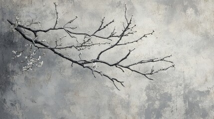 Wall Mural - Elegant Gray Tree Branch with Delicate Blossoms on a Soft Artistic Background