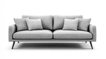 Fototapete - Modern Gray Sofa with Cozy Pillows on Bright White Background Ideal for Contemporary Living Room Decor