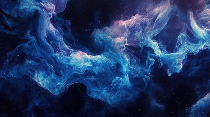 Wall Mural - captivating swirling blue smoke on a dark cosmic background, showcasing ethereal textures and vibran