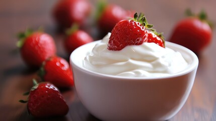 Canvas Print - Greek Yogurt with Fresh Strawberries Surrounded by Nature Making Healthy Choices Full of Flavor and Freshness