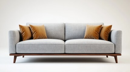 Fototapete - Modern Gray Sofa with Decorative Pillows on Neutral Background for Stylish Interior Design and Home Decor Concepts