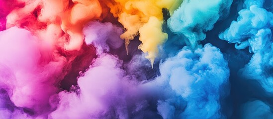 Wall Mural - vibrant multicolored smoke billowing across a dark background with ample negative space for custom t