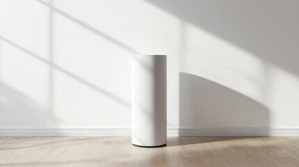 Fototapete - Modern White Cylinder Pedestal in Bright Room for Elegant Product Display and Minimalist Interior Decor