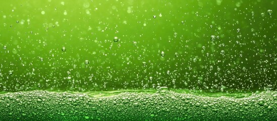 Canvas Print - Green Colored Bubbles Rising on a Water Surface with Soft Focus and Filter Effects in Tranquil Aquatic Environment for Creative Copy Space