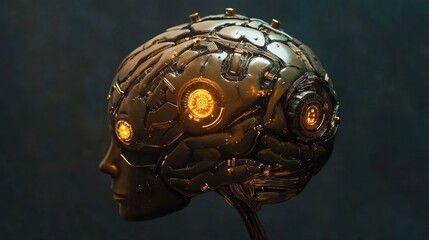 Poster - Futuristic Human-Like Robot Head with Glowing Neural Circuitry