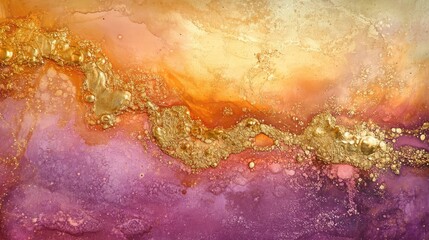 Aufkleber - Colorful abstract background with textured layers in orange, purple, and gold tones with Copy Space for text placement.