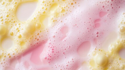 Aufkleber - colored soap foam texture in yellow and pink hues with bubbles and copy space for text placement