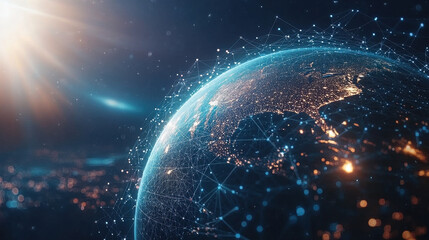 Wall Mural - Futuristic digital earth with glowing connections and bright lights