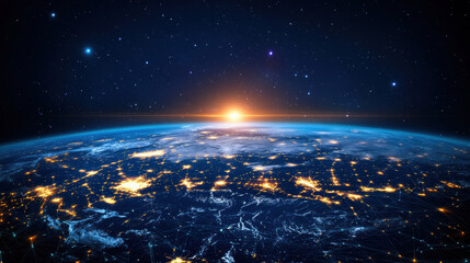Wall Mural - stunning view of earth from space, showcasing glowing sunrise over horizon