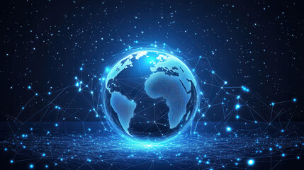 Wall Mural - digital earth with glowing connections and stars in background