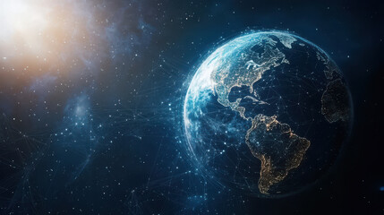 Wall Mural - futuristic digital earth with glowing connections in space