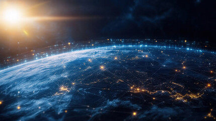 Wall Mural - Futuristic digital earth with glowing connections and bright lights