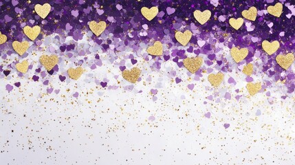 Aufkleber - Purple and Gold Glitter Hearts on White Background with Copy Space for Text or Design Elements
