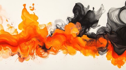 Aufkleber - Abstract fluid art with vibrant orange and black swirls on a light background Copy Space