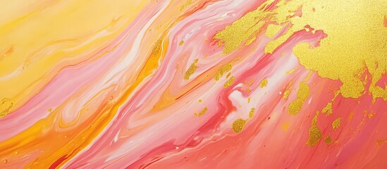 Aufkleber - Colorful abstract fluid art with pink, orange, and gold tones featuring smooth swirling patterns and Copy Space for text placement.