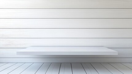 Aufkleber - Modern empty wooden shelf on white wooden wall background with Copy Space for product display or text placement