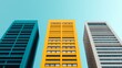 © Sirichai - Three Skyscrapers Against Blue Sky: Three modern skyscrapers, each with a distinct color and architectural style, pierce the bright blue sky. This photo captures the energy and ambition of urban life.