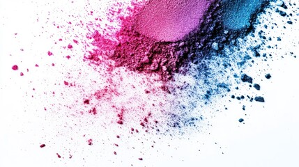 Aufkleber - colorful powder explosion with pink and blue pigments on white background, artistic abstract texture