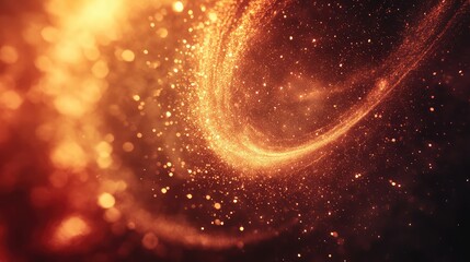 Aufkleber - Abstract golden swirl with glowing particles and bokeh effect on dark background Copy Space
