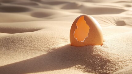 Aufkleber - Eggshell in desert sand with illuminated inner surface and textured sand background Copy Space