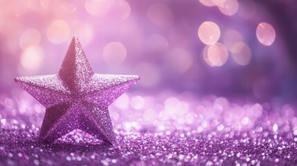 Aufkleber - Purple glitter star decoration on sparkling surface with bokeh background and copy space for text usage