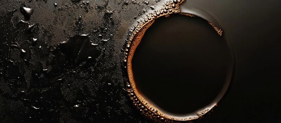 Aufkleber - Abstract close-up of dark liquid with bubbles and water droplets on a textured surface Copy Space